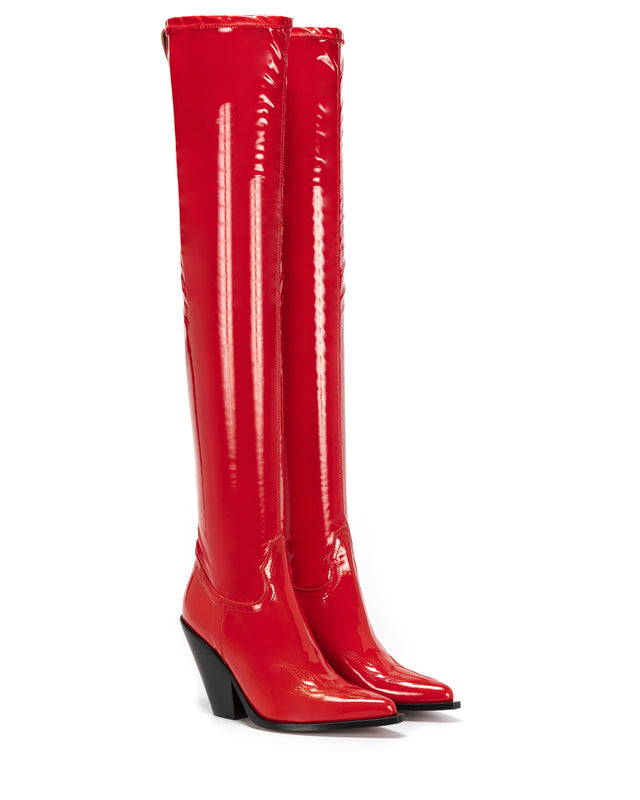 VILLA HERMOSA FLAME Women's Over the Knee Boots in Red Latex01